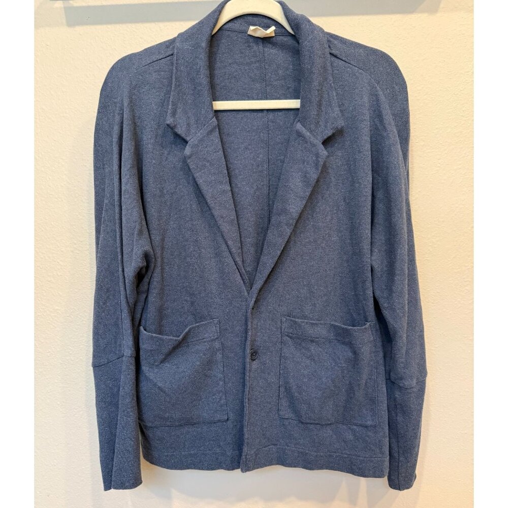 Pact Women's Blue Organic Cotton Soft Knit Sweater Jacket Small Pockets Boho